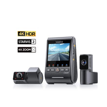 VIOFO A329TC 3-channel dash cam with 4K HDR STARVIS 2 badges, 4x zoom telephoto, and fish-eye cabin camera view