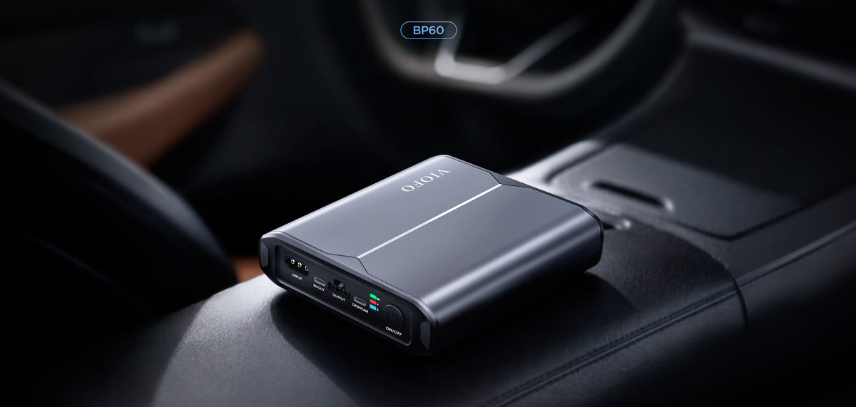 VIOFO BP60 dedicated battery pack on car center console