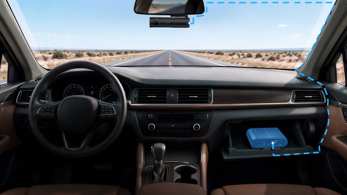 Dash cam connected to BP60 battery via glove box