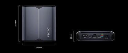 VIOFO BP60 dash cam battery pack dimensions and port layout diagram