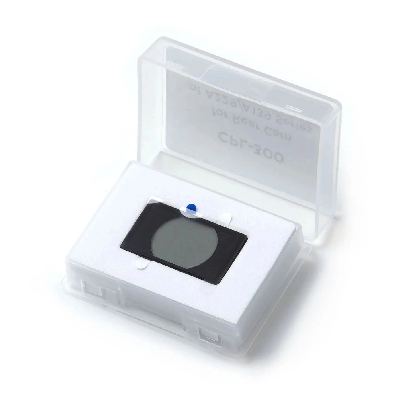 VIOFO CPL-300 filter secured in foam-lined retail case with adhesive tab