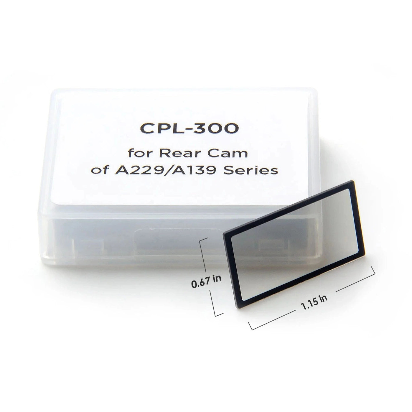 Dimensions of VIOFO CPL-300 rectangular glare-cutting filter for dash cam rear view