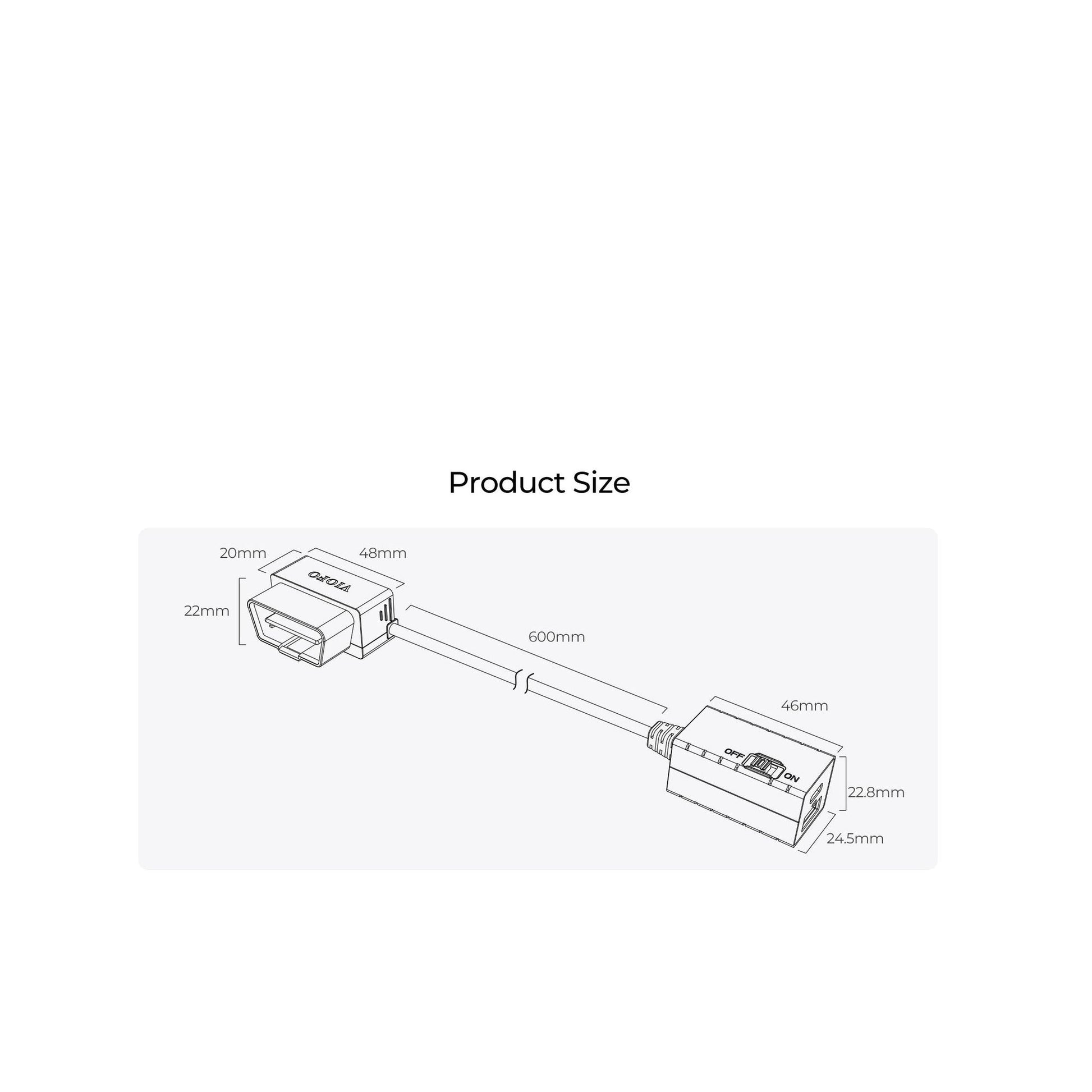 VIOFO OP100 hardwire kit technical size diagram showing dimensions in millimeters