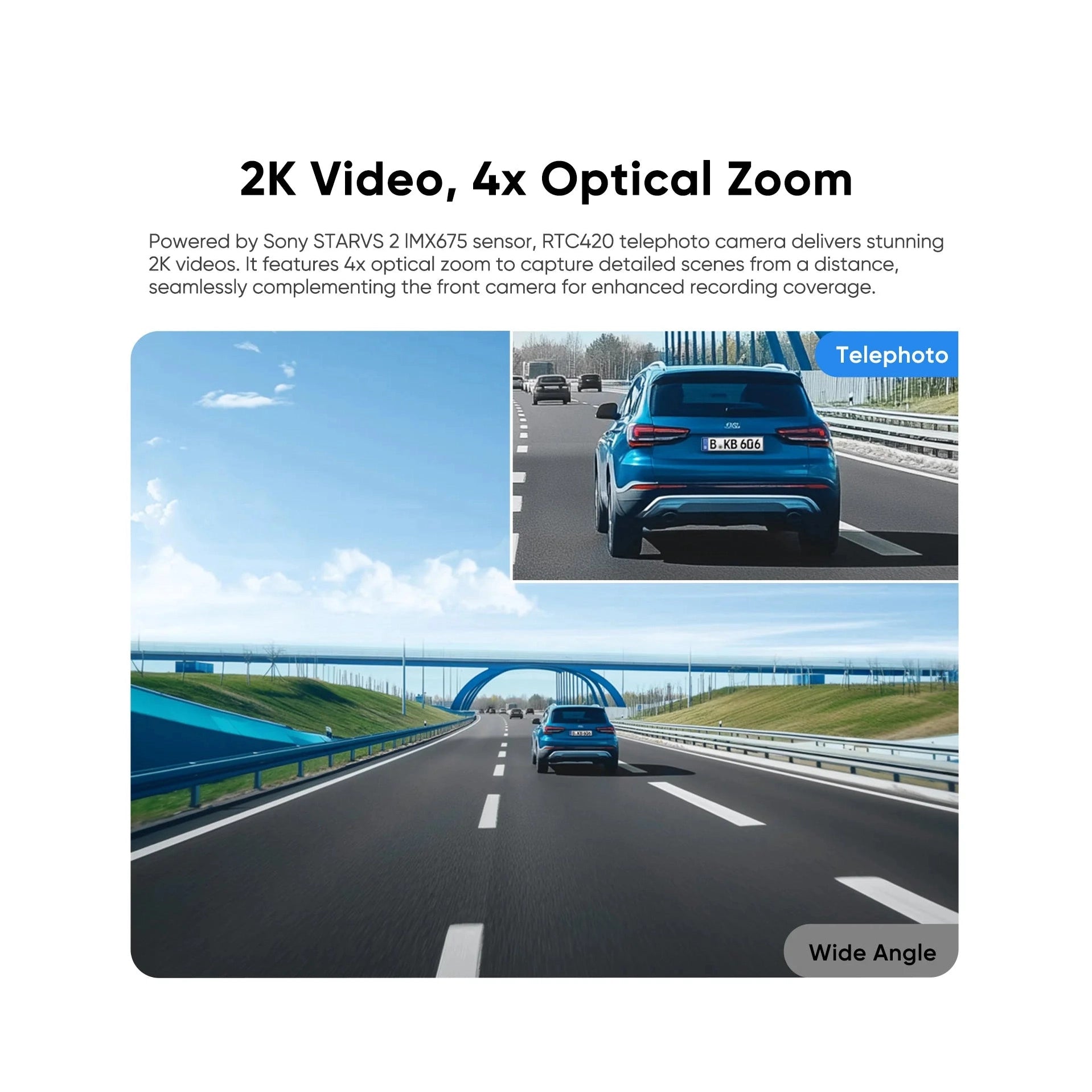 VIOFO RTC420 4x optical zoom comparison showing clear license plate capture from distance