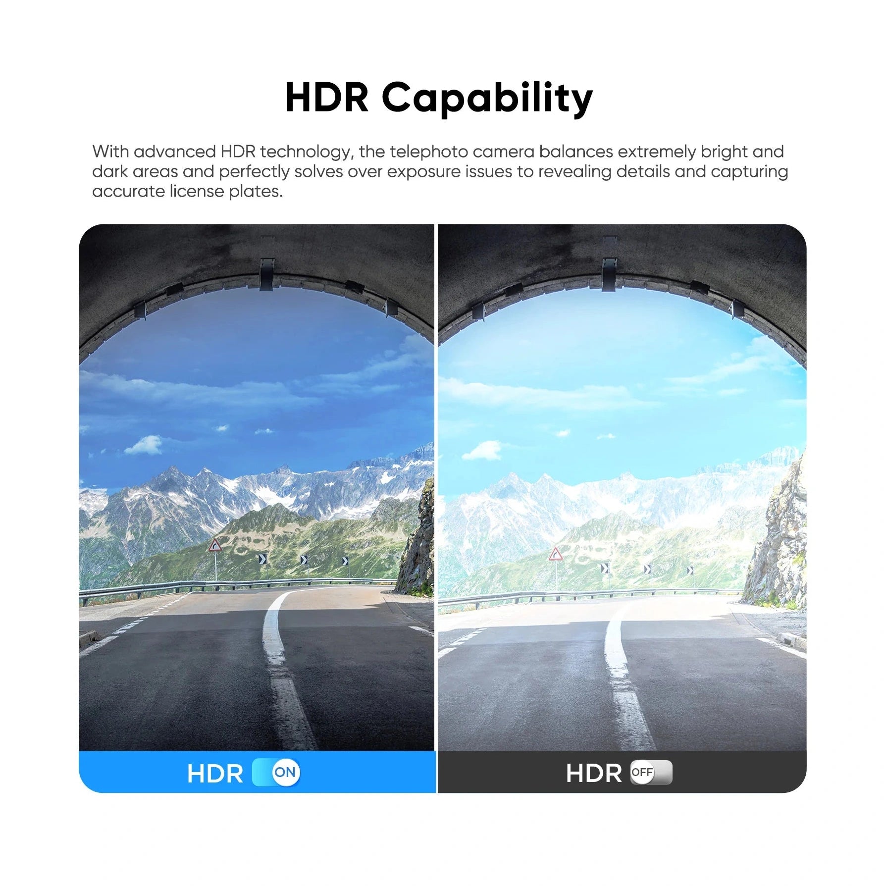 VIOFO RTC420 HDR on versus off comparison balancing bright sky and dark road shadows