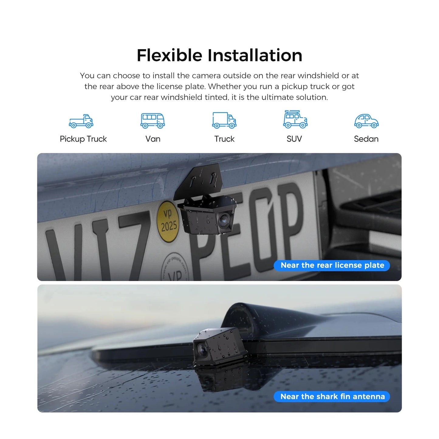 VIOFO RWC400 waterproof rear camera near license plate mount