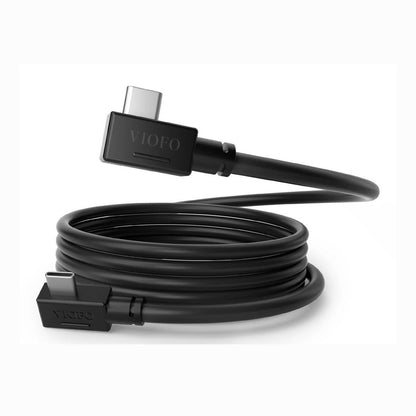 Close-up of VIOFO black USB-C cable showing metallic contacts and logo