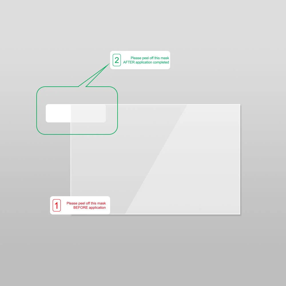VIOFO transparent static windshield sticker with red and green peel-off mask labels