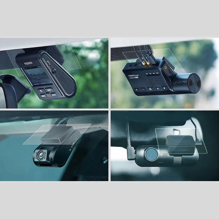 Technical diagram of VIOFO static windshield sticker dimensions with application instructions