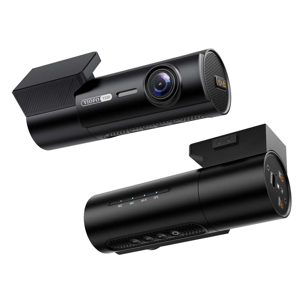 VIOFO T330 dash cam bottom control panel with LED indicators for REC, WiFi, GPS and buttons