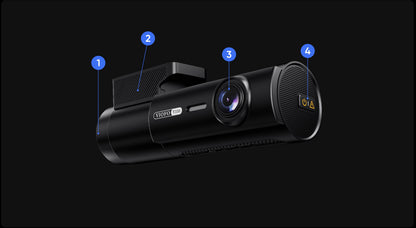 VIOFO T330T dash cam design details including textured mount, lens, and power button