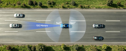 VIOFO T330T dash cam field of view diagram showing 140 and 160 degree coverage angles