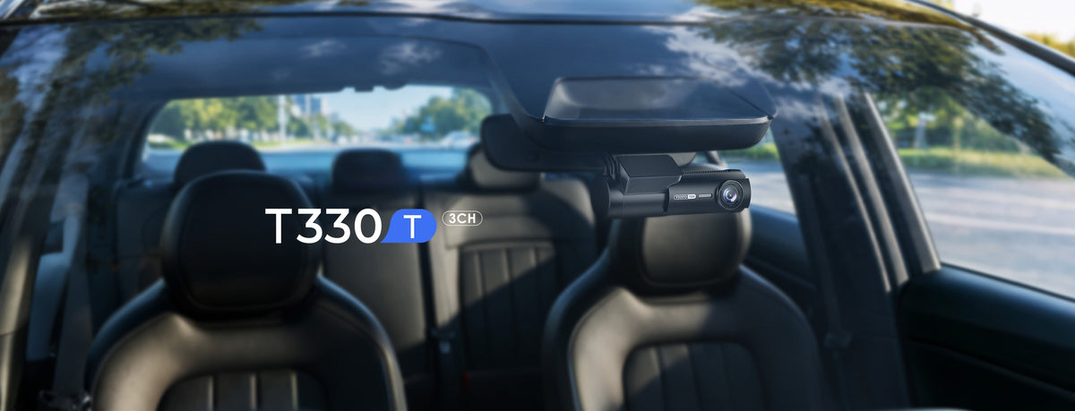 VIOFO T330T 3CH dash cam installed under rearview mirror for unobtrusive recording