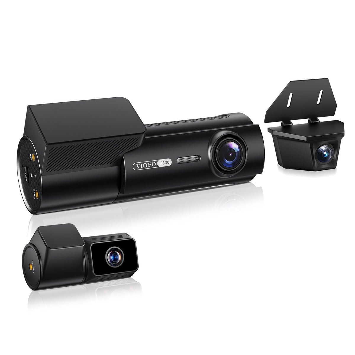 VIOFO T330TW 3-channel dash cam with 4K front, telephoto cabin, and waterproof rear camera