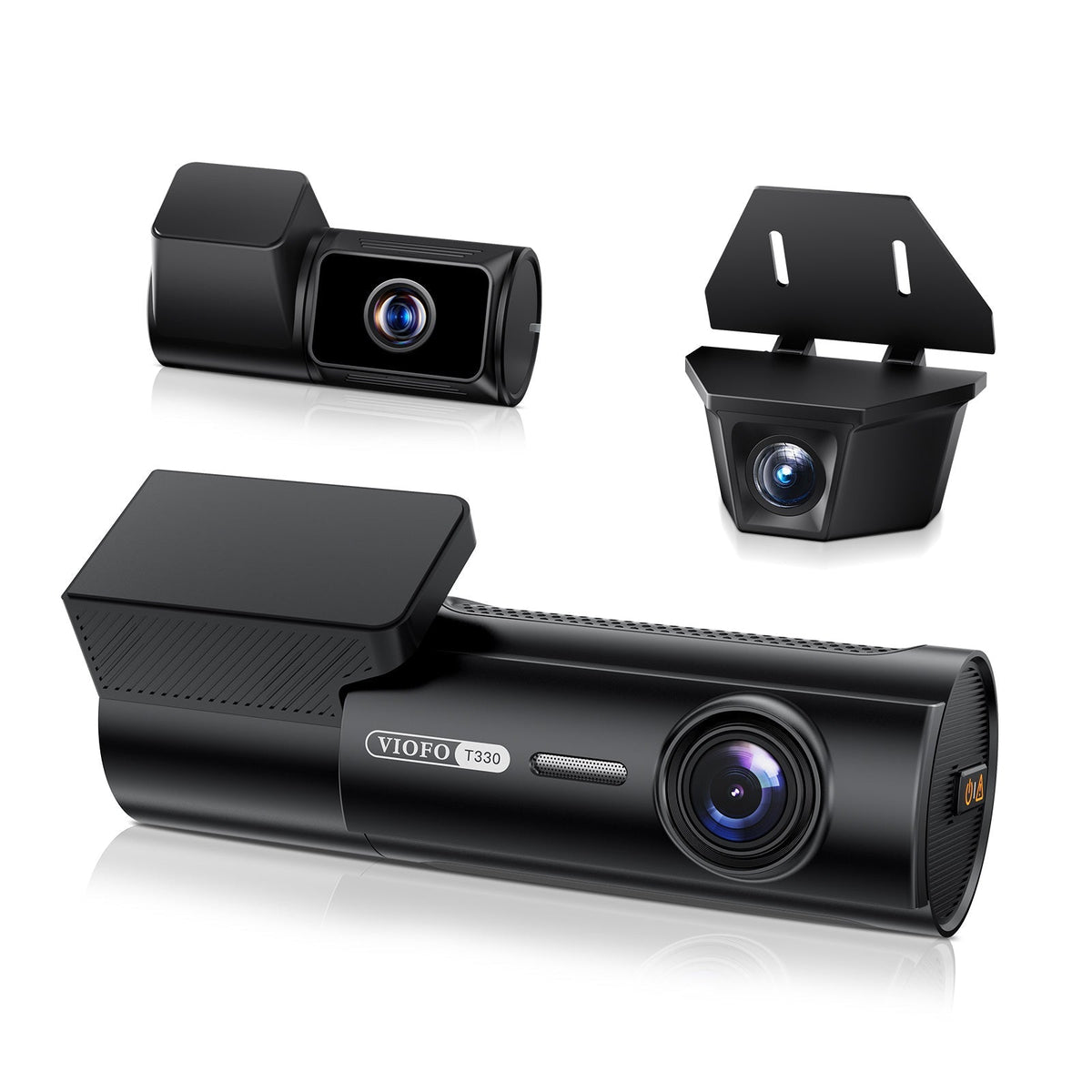 VIOFO T330TW 3CH dash cam set with 4K front, telephoto, and waterproof rear units