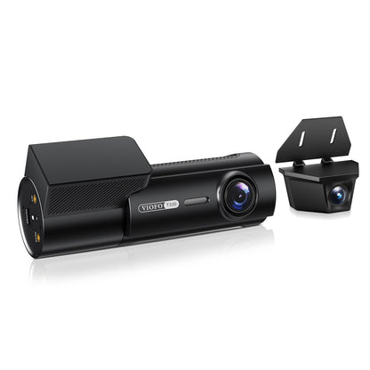 VIOFO T330W 4K dash cam rear three-quarter view showing power port and separate waterproof rear unit