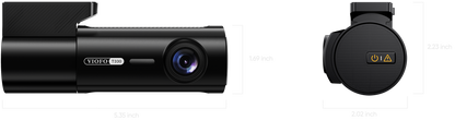 VIOFO T330WW dash cam technical dimensions showing side and front view measurements