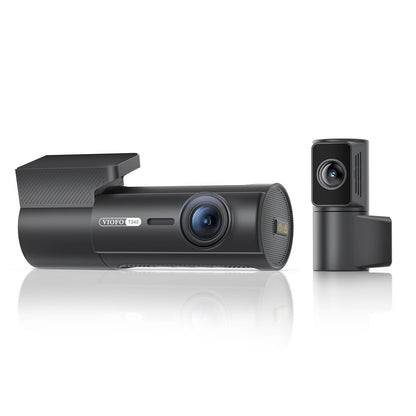 Side view of VIOFO T340 screenless dash cam showing front lens and rear module