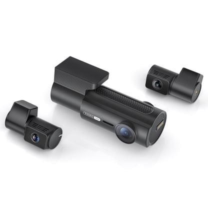VIOFO T340 dash cam top view showing textured mount and auxiliary camera lenses
