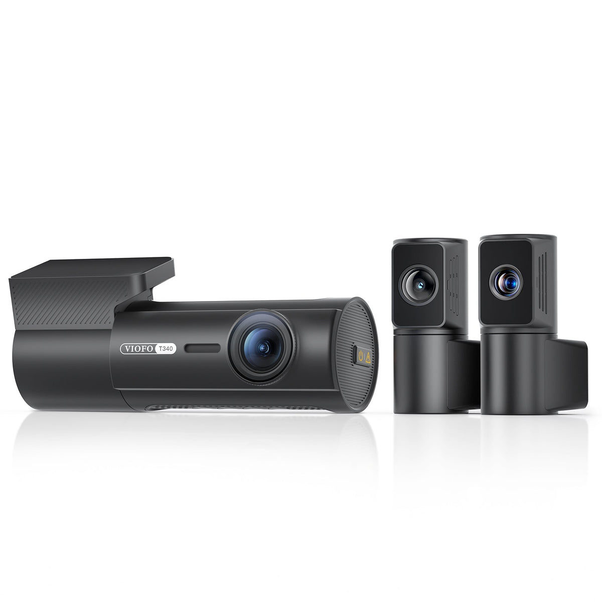 VIOFO T340 dash cam horizontal setup with two upright auxiliary cameras
