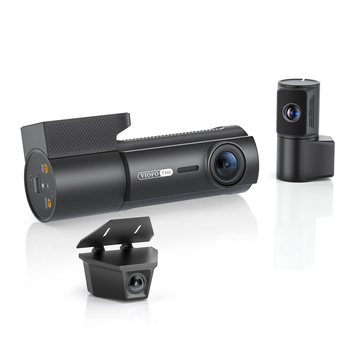 VIOFO T340TW 4CH dash cam product kit including main unit, cabin and rear cameras