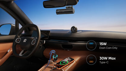 VIOFO T340TW dash cam interior view showing Type-C charging and mount
