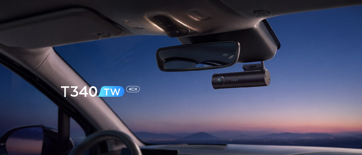 VIOFO T340TW screenless dash cam mounted below rearview mirror inside car