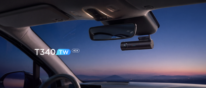 VIOFO T340TW screenless dash cam mounted below rearview mirror inside car