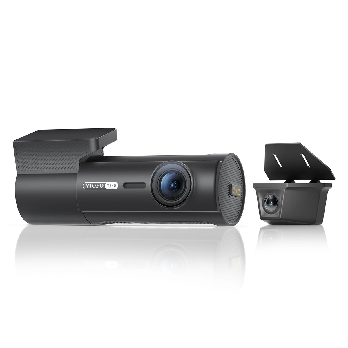 Side view of VIOFO T340W main unit and separate waterproof rear camera