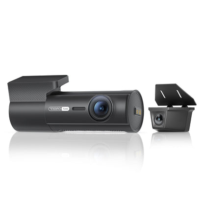Side view of VIOFO T340W main unit and separate waterproof rear camera