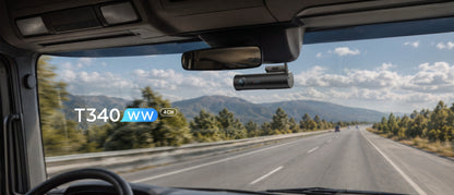 VIOFO T340WW 4CH dash cam installed in truck cabin overlooking highway