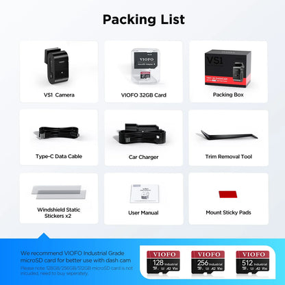 VIOFO VS1 Mini 1-CH 2K HDR Dash Cam - Sony STARVIS 2 Sensor 32GB Inc