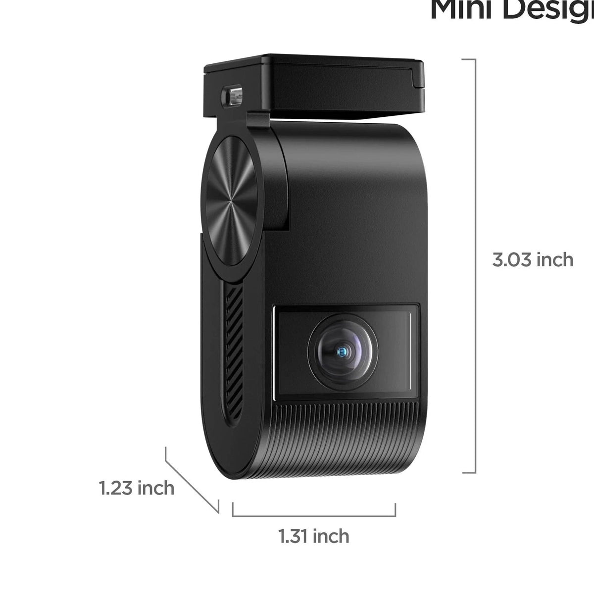 Compact black VIOFO VS1 Mini dash cam dimension diagram showing mini design size