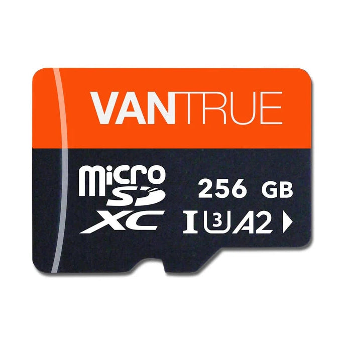 Vantrue 256GB orange and black microSDXC card with U3 A2 high endurance for dash cam