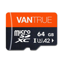Vantrue 64GB microSDXC memory card with orange and black design for dash cam