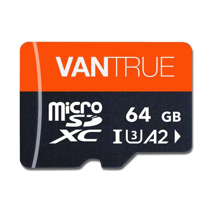 Vantrue 64GB microSDXC memory card with orange and black design for dash cam