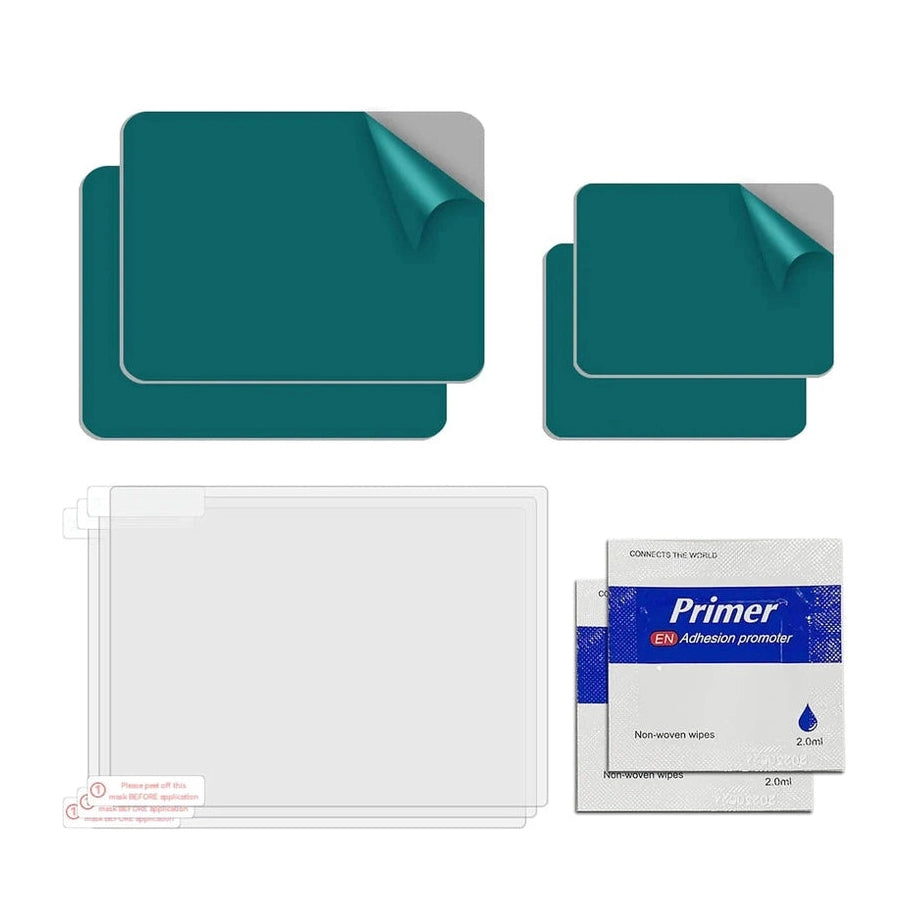 Vantrue residue-free dash cam mount kit with teal adhesive pads, electrostatic stickers, and adhesion promoter primer