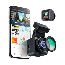 Vantrue E1 Pro 4K dash cam with smartphone app showing 5G WiFi and map overlay