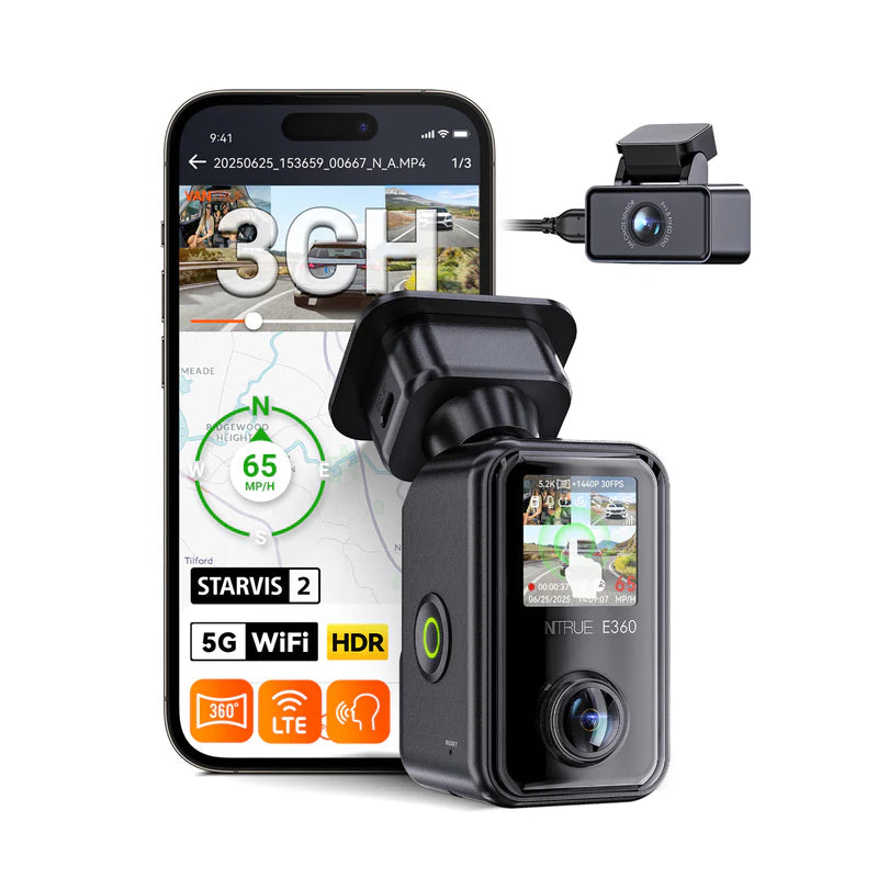 Vantrue E360 Plus 3-CH Dash Cam – 5.2K 360° + 2.7K, STARVIS 2