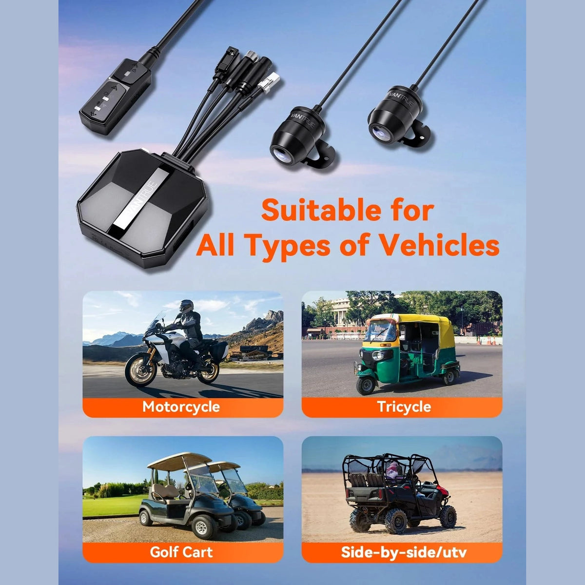 Universal Vantrue Falcon F1 dash cam kit for motorcycles and UTVs