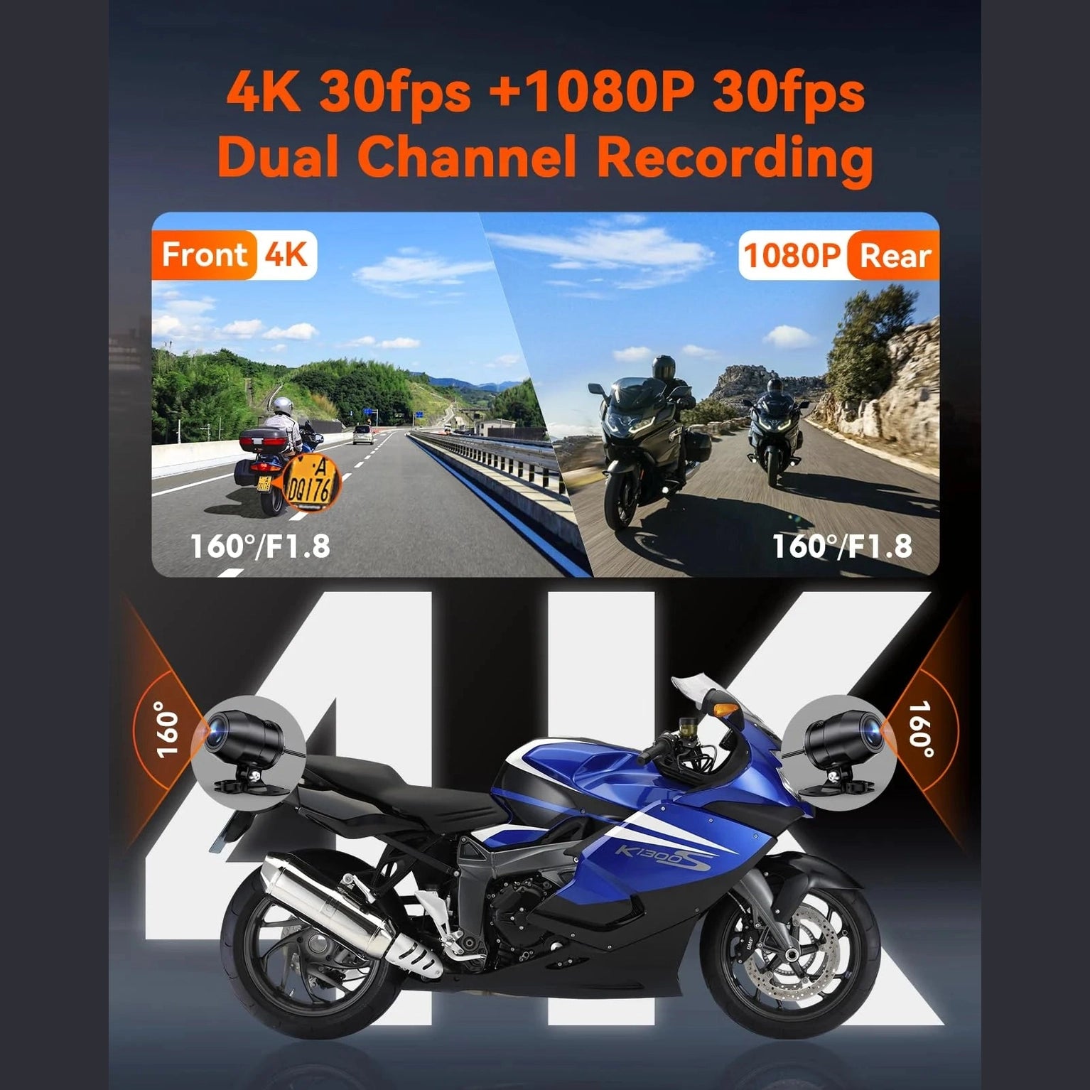 Vantrue Falcon F1 2-CH Front+Rear Dash Cam – 4K+1080P Wi-Fi GPS