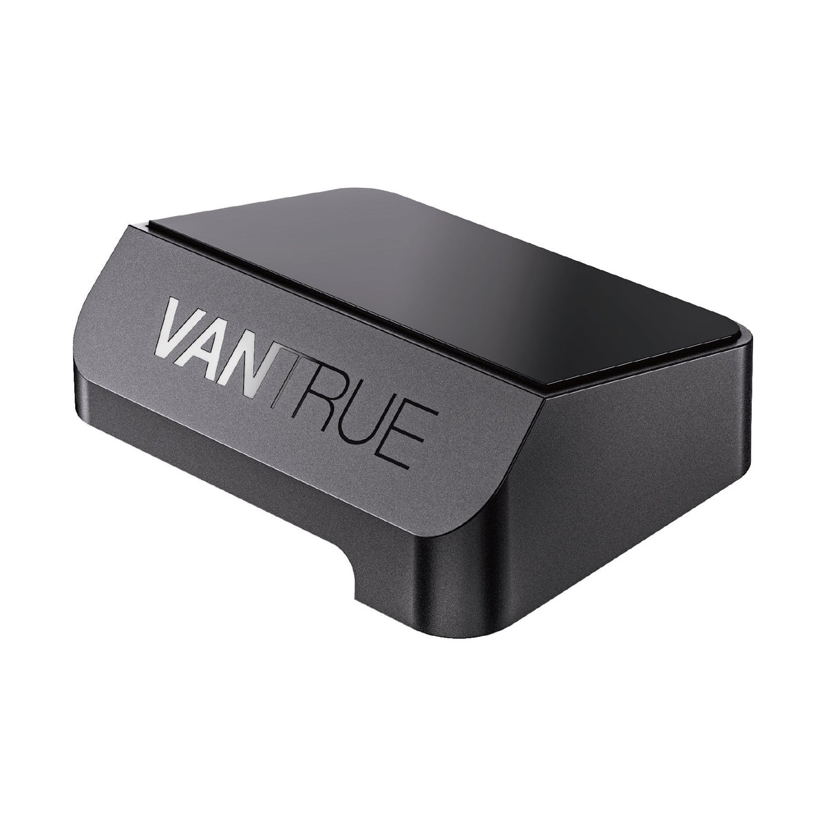 Matte black Vantrue adhesive GPS mount with silver embossed logo for Sonnet S1 Pro dash cam