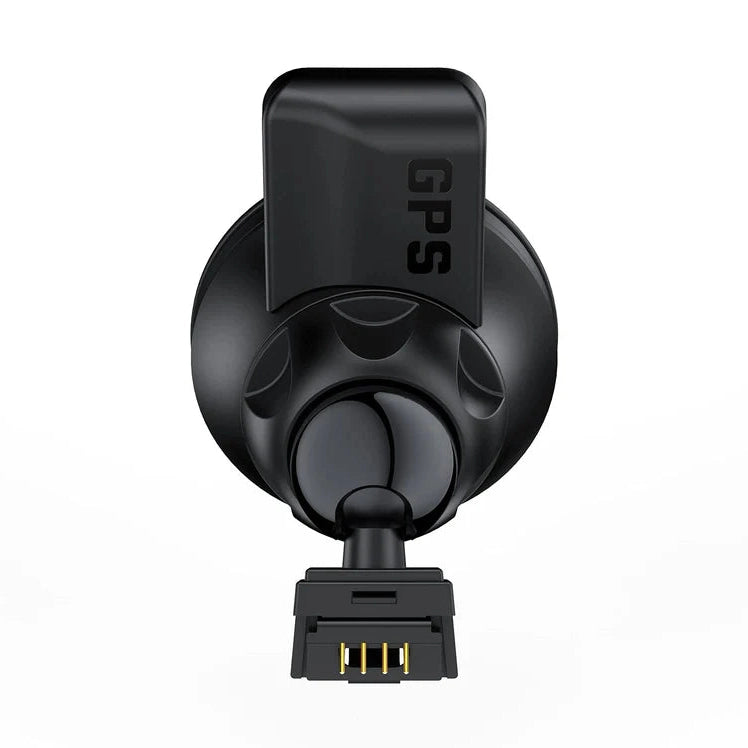 Black Vantrue suction cup GPS mount rear view with textured grip and gold connector pins