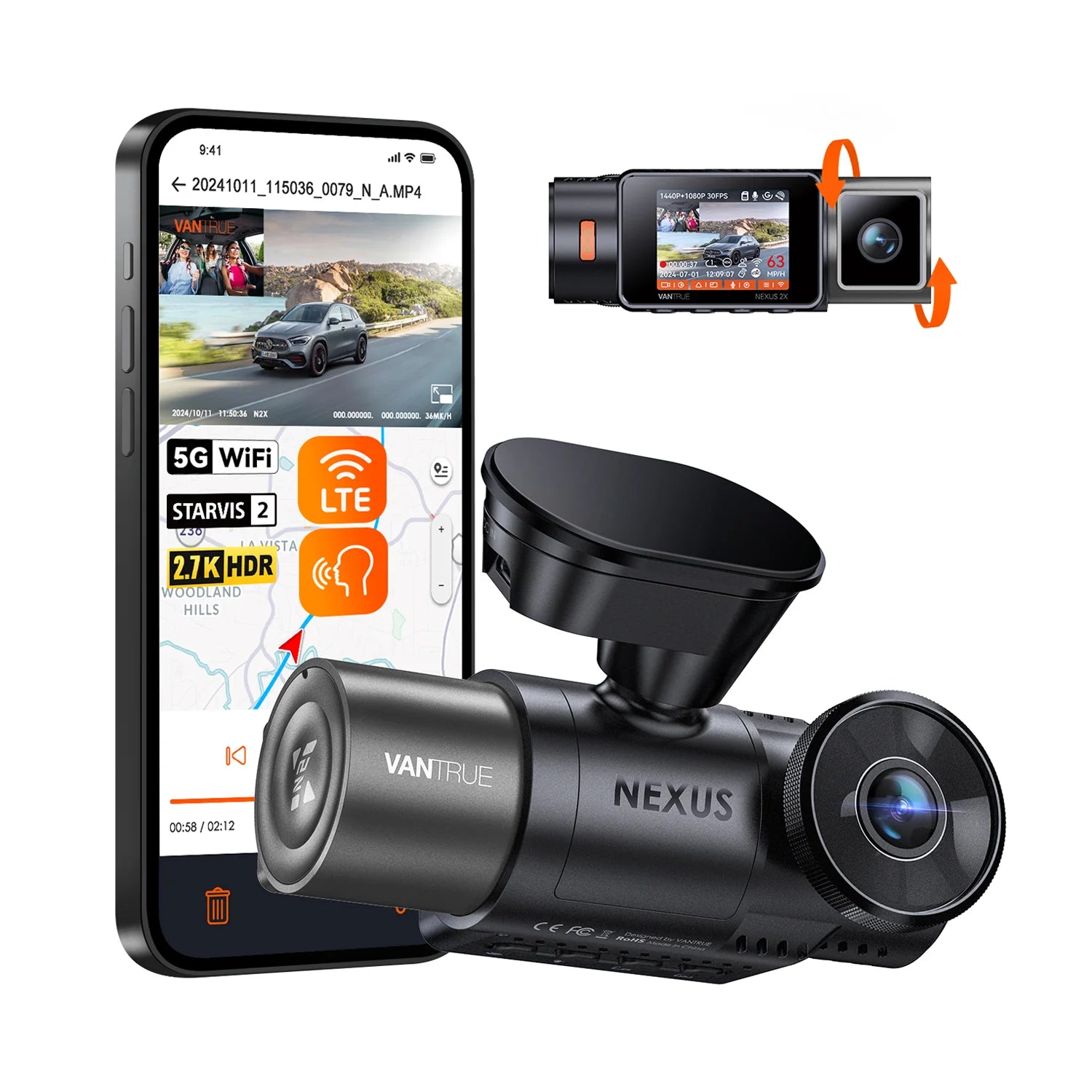 Vantrue N2X 2-CH Front+Cabin Dash Cam - 2.7K, STARVIS 2