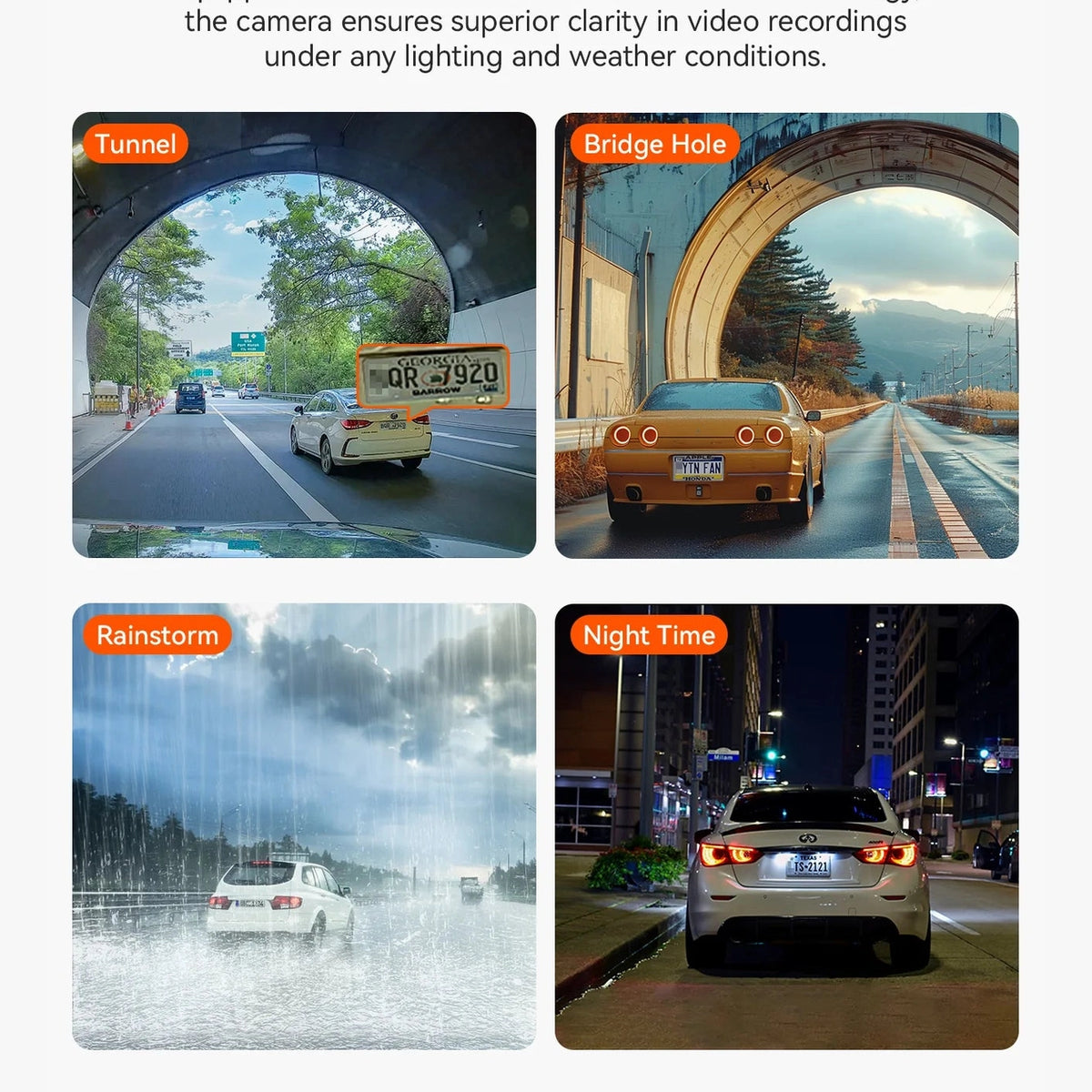 Vantrue N2X video quality test in tunnel rainstorm and night conditions