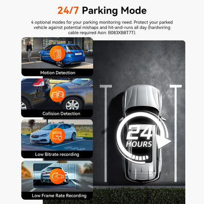 Vantrue N2X 24/7 parking mode features motion and collision detection