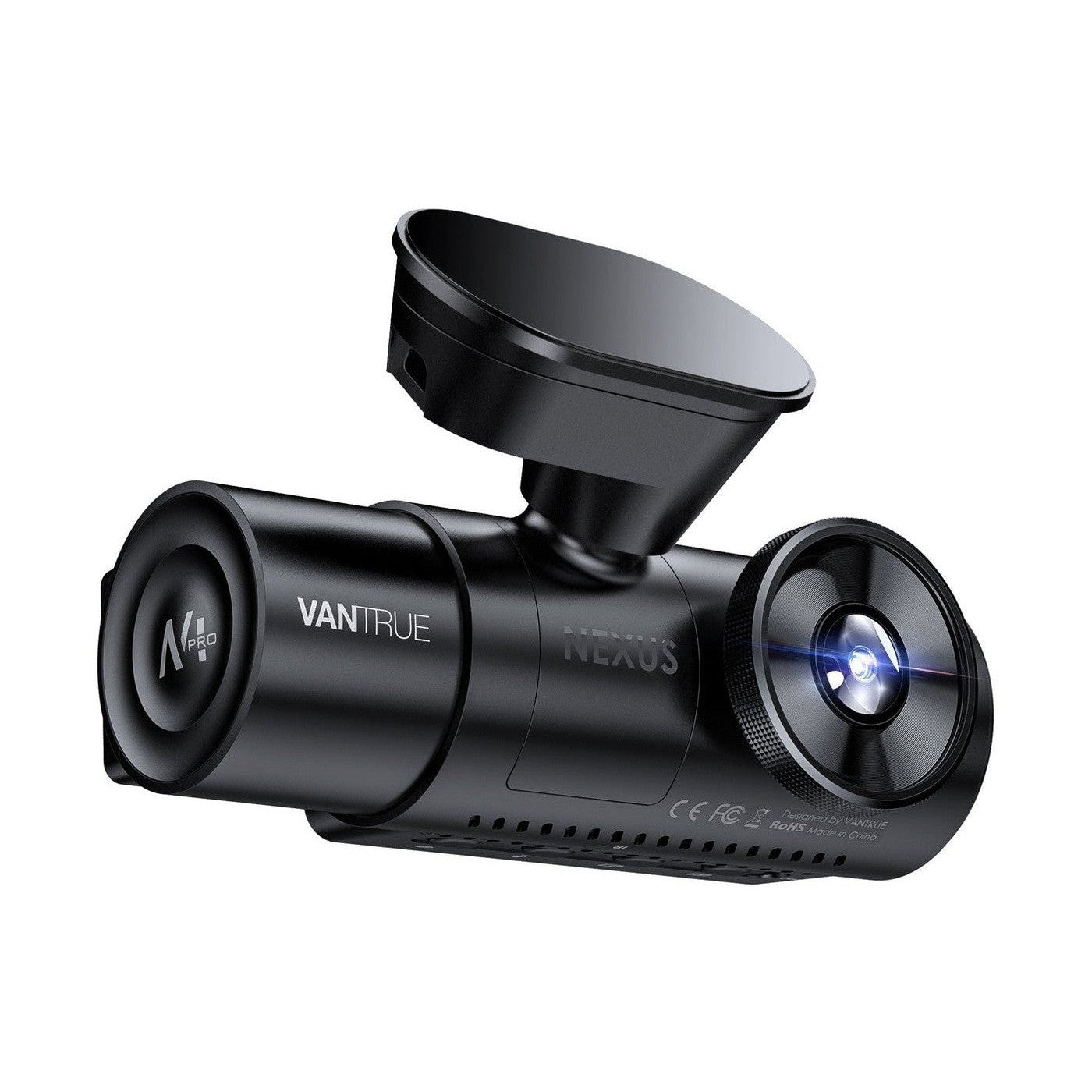 Vantrue N4 Pro dash cam mounted on suction cup with ventilation slots