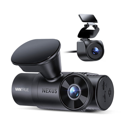 Black Vantrue Nexus 4S dash cam ports reset button and rear camera detail