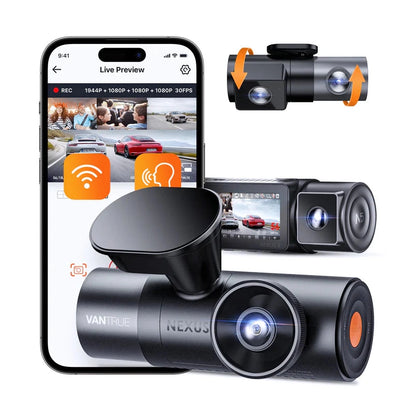 Vantrue Nexus 5 4-channel dash cam with adjustable lenses and live smartphone preview
