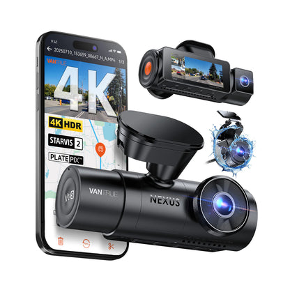 Vantrue Nexus 4 Pro S triple dash cam with 4K front, 2.5K waterproof rear and IR cabin sensors